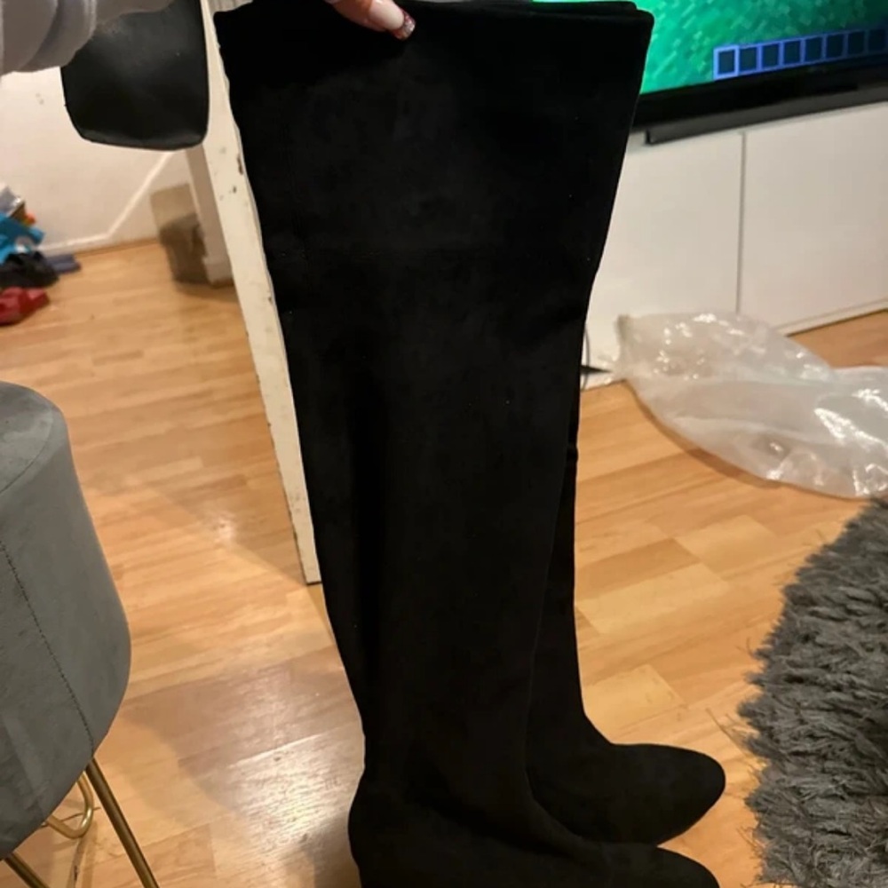JustFab Sleek Black Over-the-Knee Boots